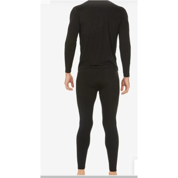 Thermajohn Men's Medium Black Crew Thermal Set Ultrasoft Fleece Top Pants Base - Picture 2 of 15